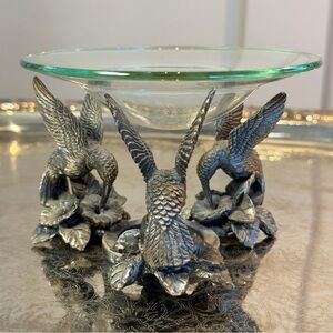 Vintage Rare detailed Solid metal Hummingbird Tea-light Holder With small dish